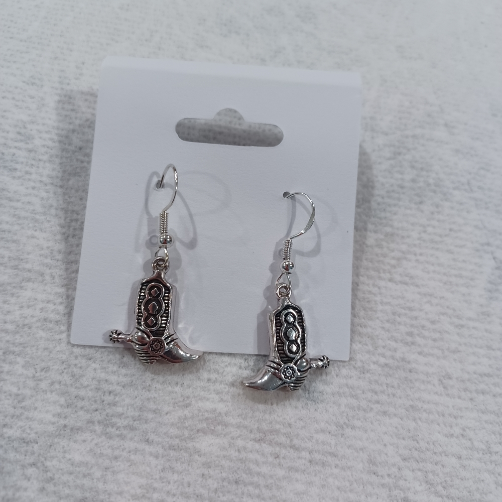Silver Western Boot Earrings